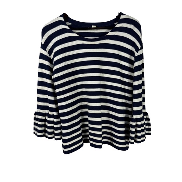 Uniform John Paul Richard Sweaters - John Paul Richard Navy & White Striped Knit Top Bell Sleeve Sweater Women's M